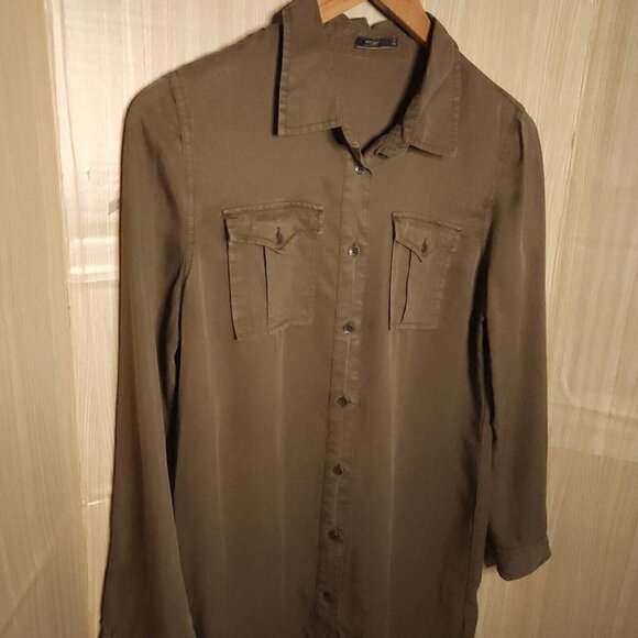 Silver Jeans Green Long Sleeve Lyocel Shirt Dress Medium - Picture 3 of 6